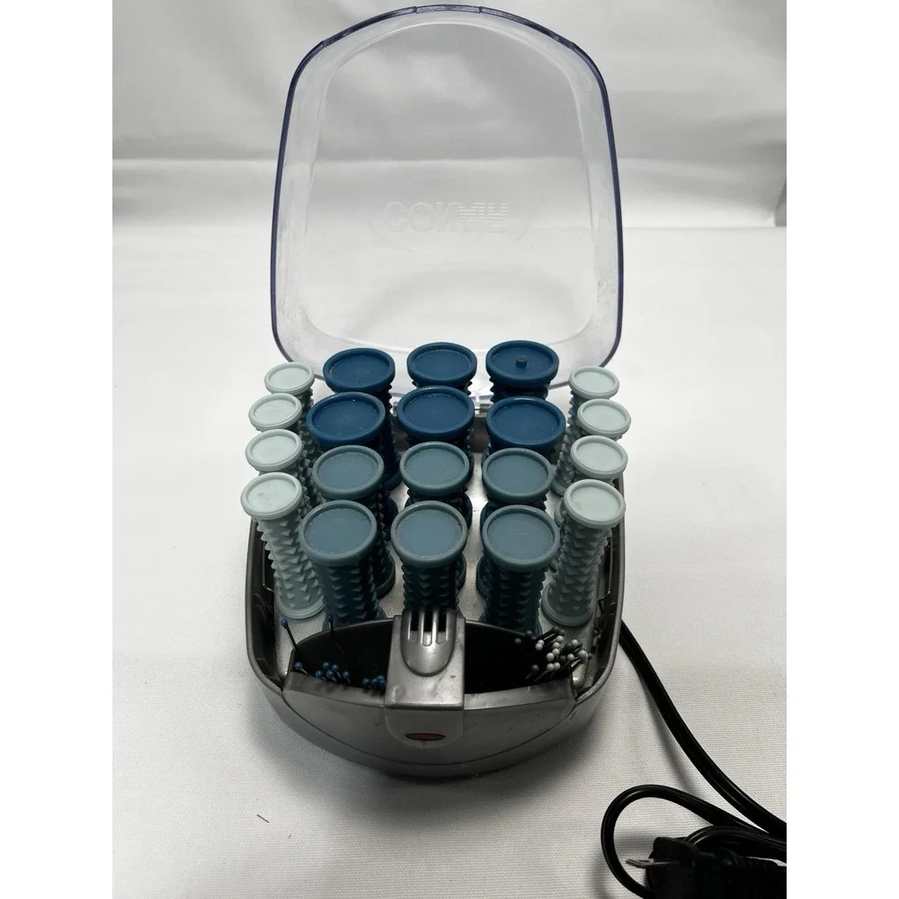Conair hs34xam heated hair setter roller set blue gray 20 rollers clips
